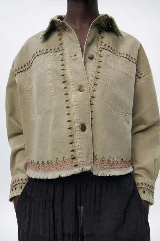 Zara sobrecamisa bordada mujer H6RHL290 caqui ropa