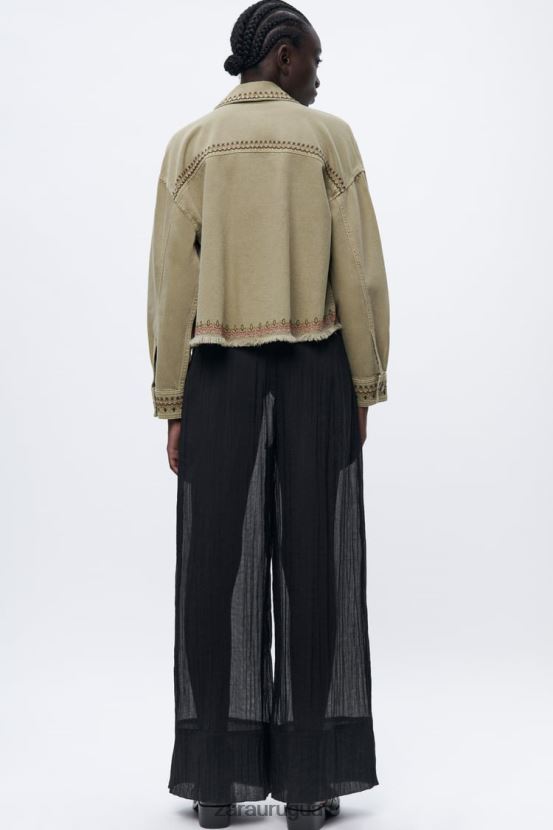 Zara sobrecamisa bordada mujer H6RHL290 caqui ropa