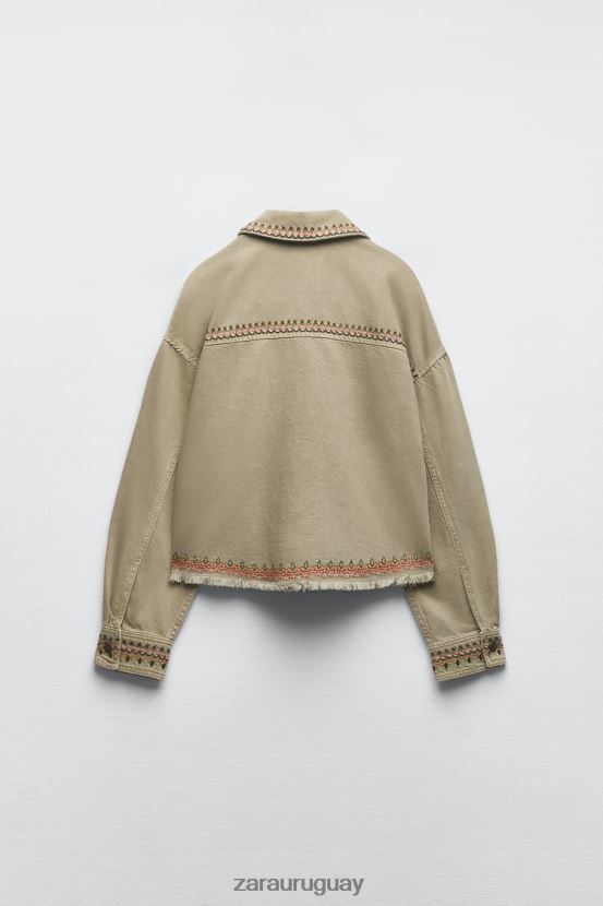 Zara sobrecamisa bordada mujer H6RHL290 caqui ropa