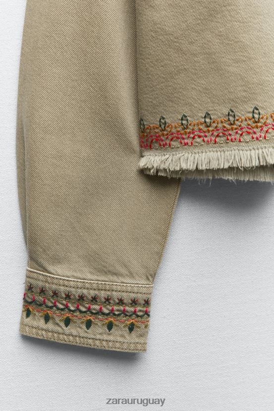 Zara sobrecamisa bordada mujer H6RHL290 caqui ropa