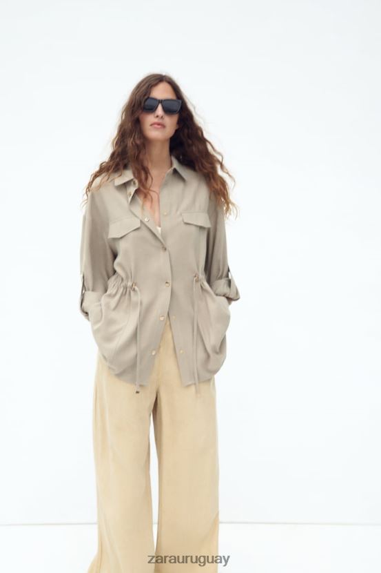 Zara sobrecamisa con cintura ajustable mujer H6RHL2100 arena ropa