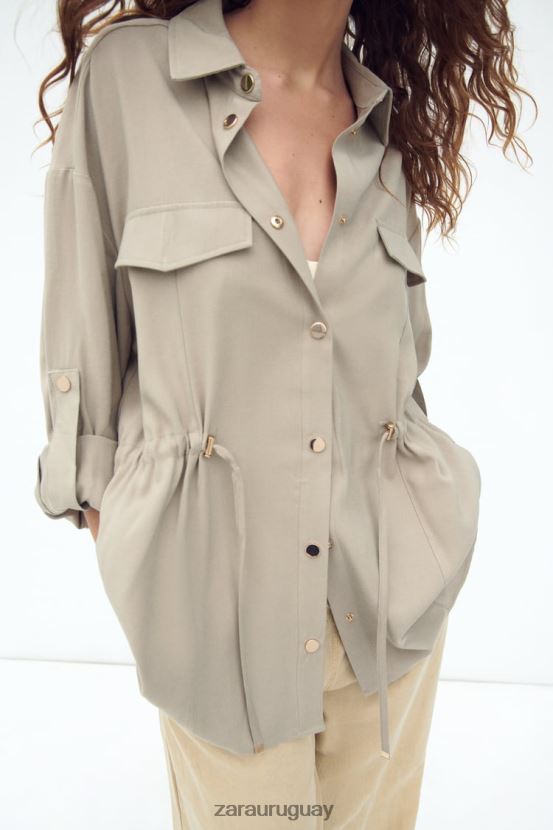 Zara sobrecamisa con cintura ajustable mujer H6RHL2100 arena ropa