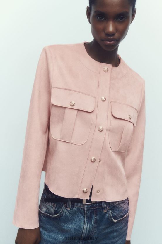 Zara sobrecamisa de gamuza sintética mujer H6RHL2117 rosa ropa