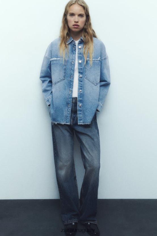 Zara sobrecamisa de mezclilla oversize z1975 mujer H6RHL269 azul medio ropa