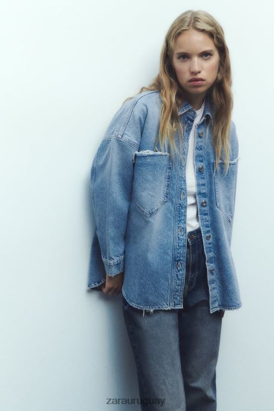 Zara sobrecamisa de mezclilla oversize z1975 mujer H6RHL269 azul medio ropa