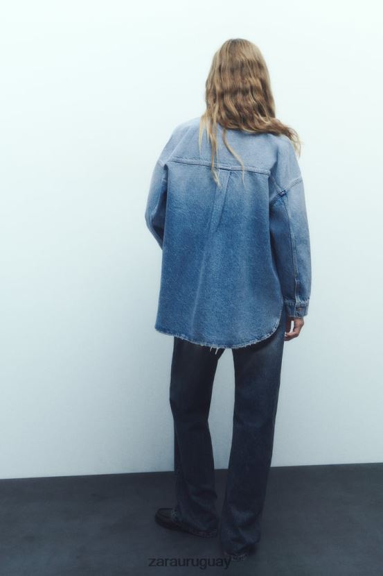 Zara sobrecamisa de mezclilla oversize z1975 mujer H6RHL269 azul medio ropa