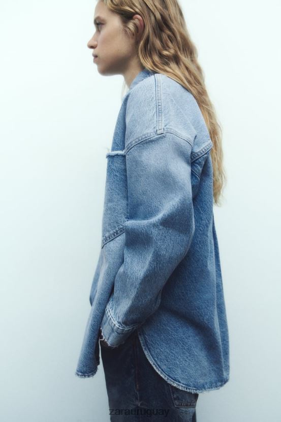 Zara sobrecamisa de mezclilla oversize z1975 mujer H6RHL269 azul medio ropa