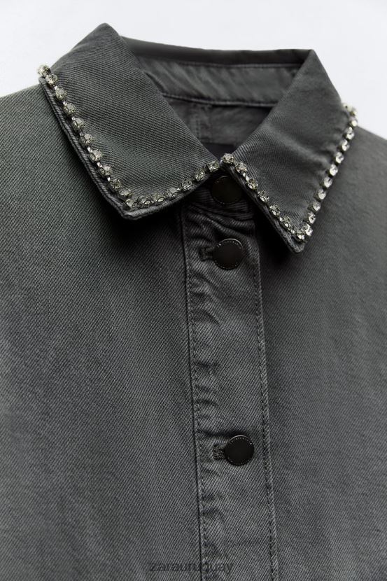Zara sobrecamisa extragrande con strass mujer H6RHL282 gris ropa