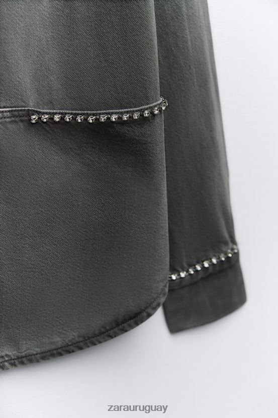 Zara sobrecamisa extragrande con strass mujer H6RHL282 gris ropa
