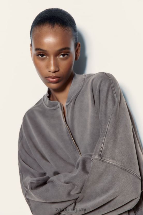 Zara sudadera bomber con cremallera mujer H6RHL225 gris azulado ropa