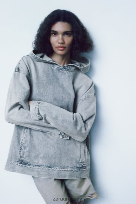 Zara sudadera denim trf mujer H6RHL245 azul ropa