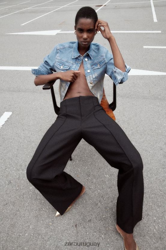 Zara z1975 chaqueta corta de mezclilla metalizada mujer H6RHL271 azul medio ropa