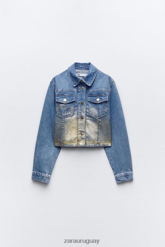 Zara z1975 chaqueta corta de mezclilla metalizada mujer H6RHL271 azul medio ropa