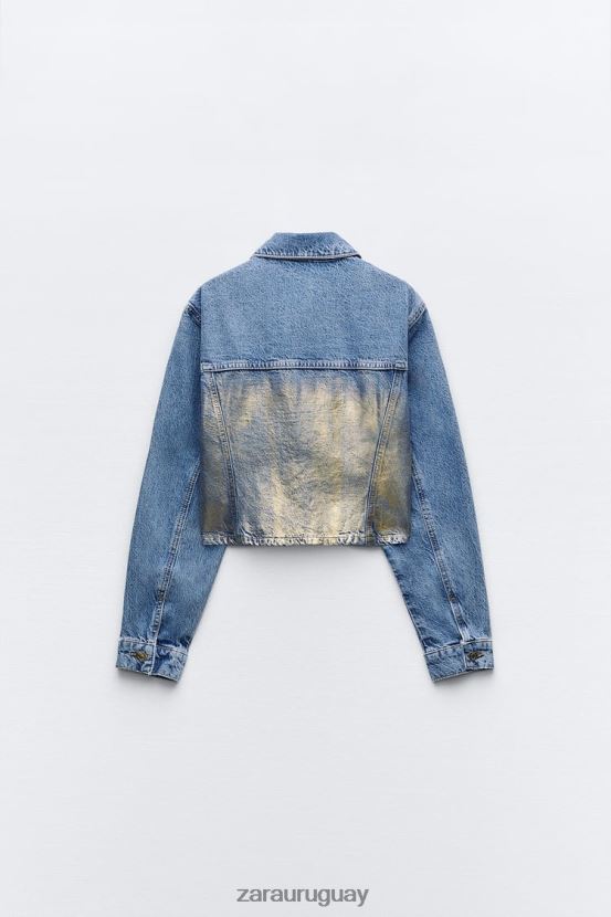 Zara z1975 chaqueta corta de mezclilla metalizada mujer H6RHL271 azul medio ropa