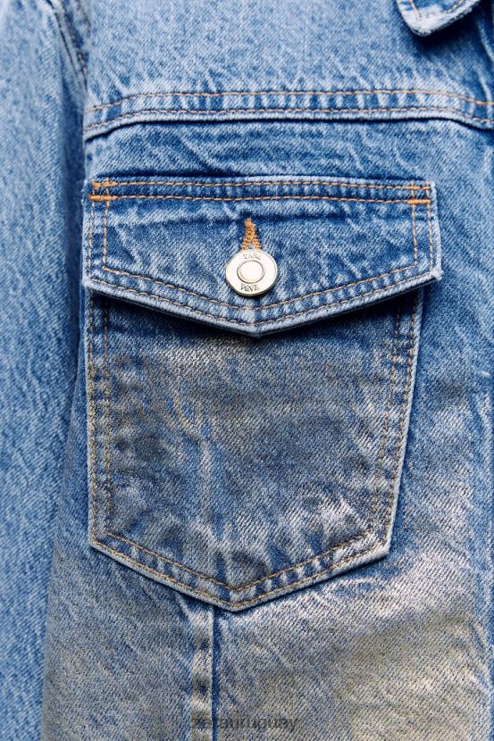 Zara z1975 chaqueta corta de mezclilla metalizada mujer H6RHL271 azul medio ropa