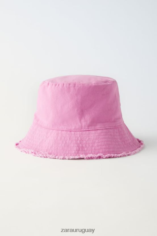 Zara sombrero de pescador de sarga deshilachada niños H6RHL21540 color de malva accesorios