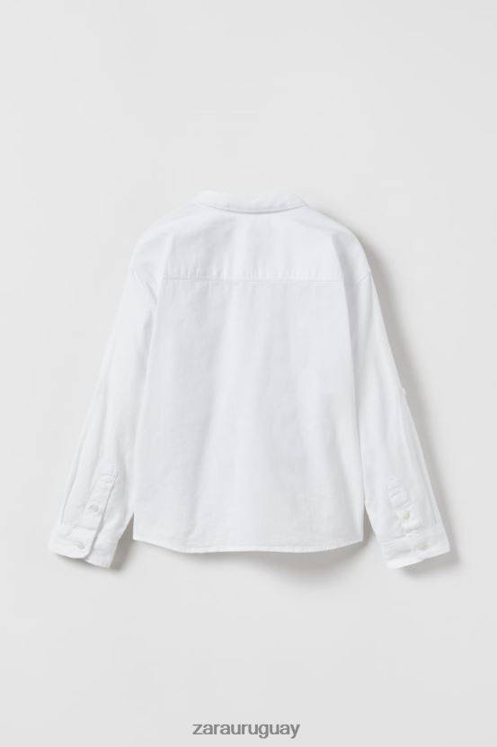 Zara camisa de mezcla de lino niños H6RHL21618 blanco ropa