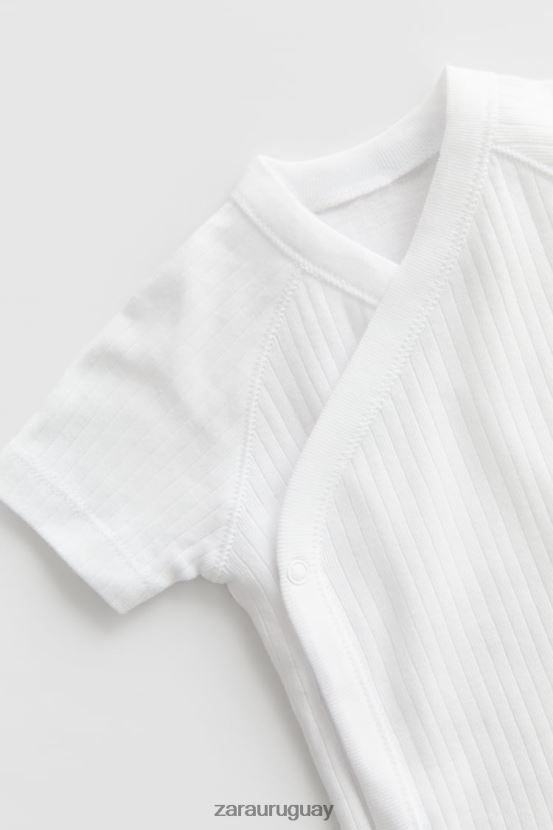 Zara paquete de tres bodis con sobrepelliz de manga corta niños H6RHL21575 blanco ropa