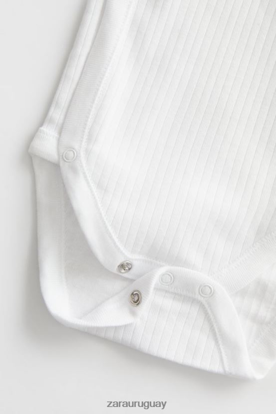 Zara paquete de tres bodis con sobrepelliz de manga corta niños H6RHL21575 blanco ropa