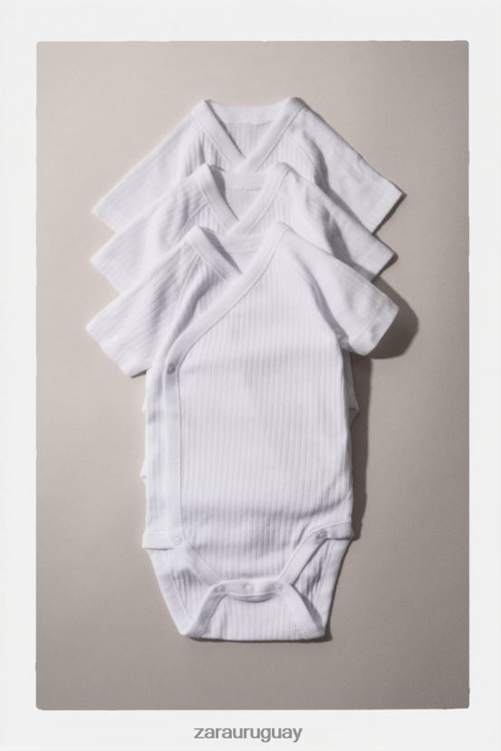 Zara paquete de tres bodis con sobrepelliz de manga corta niños H6RHL21575 blanco ropa