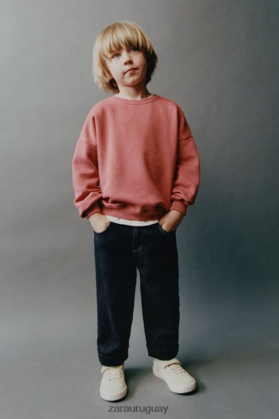 Zara sudadera con costuras lavadas niños H6RHL21555 naranja roja ropa